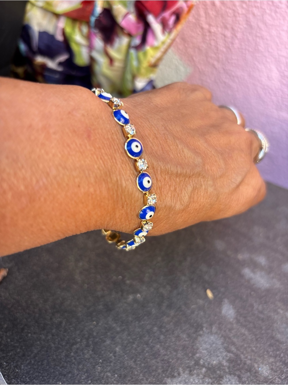 Gold-Tone Blue Evil Eye Bracelet - Women Jewelry